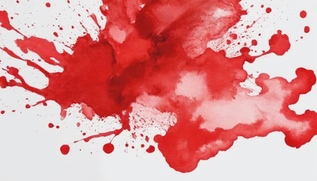 Abstract red watercolor splashes on white background. Hand-drawn illustration.の素材