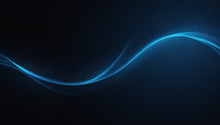 abstract blue wave with glowing particles on dark background. Vector illustrationの素材