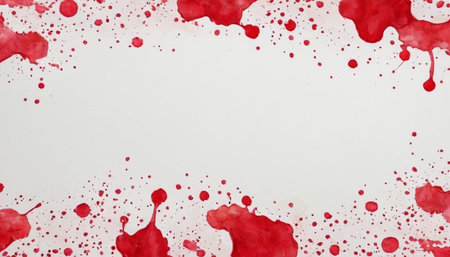 Blood splatter on white background with copy space for your text.の素材