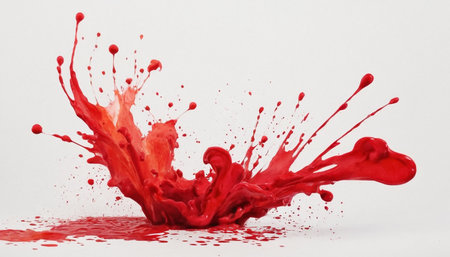 splashes of red paint on a white background. close-upの素材