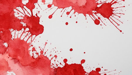 Abstract red watercolor splashes on white background. Hand drawn illustration.の素材