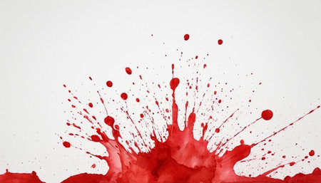 Red paint splashes isolated on white background. Watercolor art.の素材