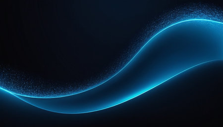 abstract blue wave with glowing particles on dark background. 3d renderingの素材