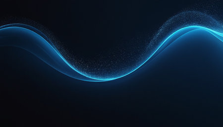 Abstract blue wave with particles on dark background. Vector Illustration.の素材