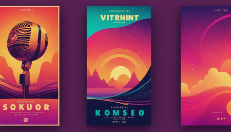 Music festival poster with retro microphone. Night show flyer. Vector illustrationの素材