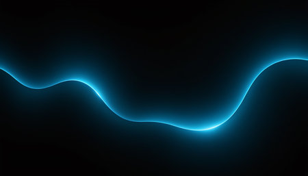 Abstract blue neon light wave on black background. Vector illustration for your designの素材