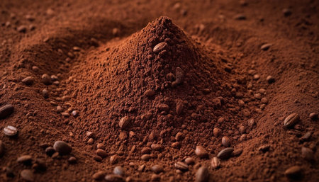 Coffee powder and coffee beans on the table, closeupの素材