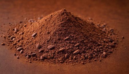 Cocoa powder on a wooden table. Selective focus.の素材