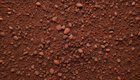 Coffee beans and cocoa powder as a background. Top view.の素材