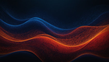 Abstract red and blue waves on a dark background. Vector illustration.の素材