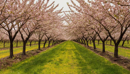 Cherry blossoms in full bloom in the spring, horizontal imageの素材