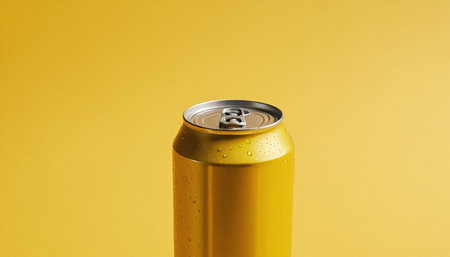 Aluminum can of beer on a yellow background, close-upの素材