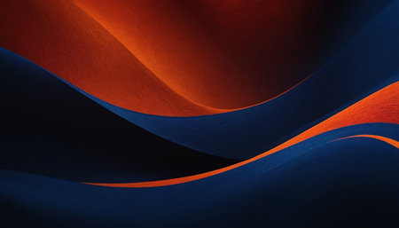 Abstract background of blue and orange curved lines. 3d render illustrationの素材