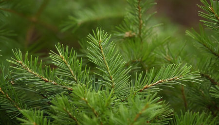 Green spruce branches in the forest. Shallow depth of field.の素材