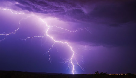 Lightning in the night sky. Thunderstorm, lightning strike.の素材