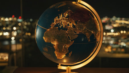 Globe with the image of the planet earth at night time.の素材