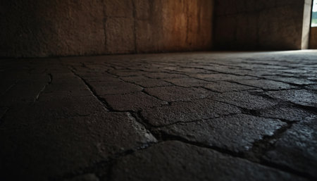 Cobblestone road in the dark. Abstract background for design.の素材