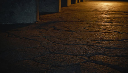 Cobblestone road at night. Abstract background for design.の素材