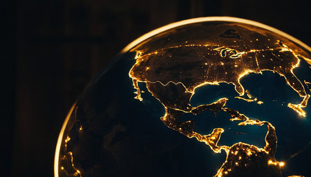 Globe with the image of the continents of the world at nightの素材