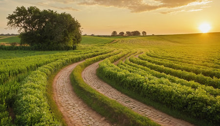 Vineyards at sunset in summer, South Moravia, Czech Republicの素材