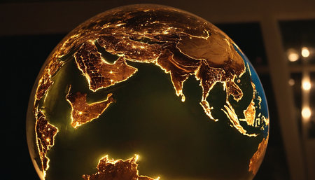 Globe in the shape of the world at night. Global warming concept.の素材