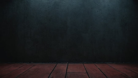 Empty room with wood floor and black wall background. Vintage tone.の素材