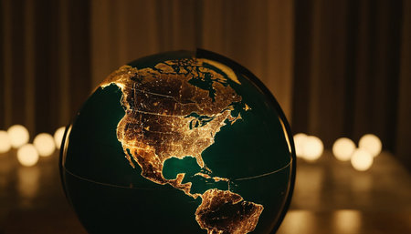 Globe with map of the world, glowing in the dark.の素材