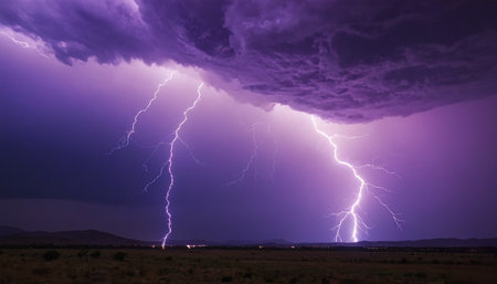 Lightning strike in the night sky over the desert of Arizona.の素材