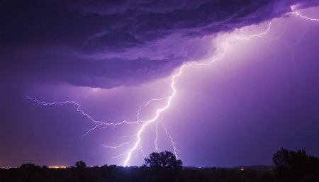 Lightning in the night sky. Thunderstorm, lightning strike.の素材