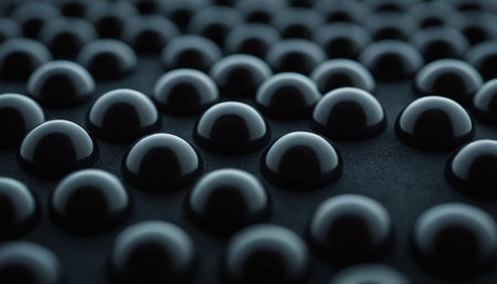 Black balls on a black background. 3d rendering, 3d illustration.の素材