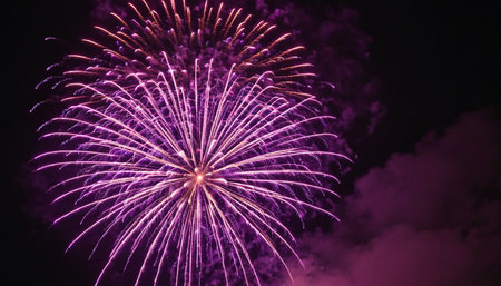 Colorful fireworks on the black sky background, Happy new year 2014の素材