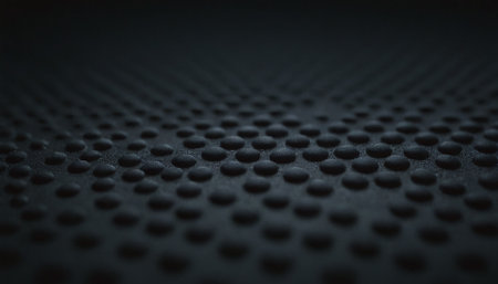 abstract background of black perforated metal with small holes.の素材