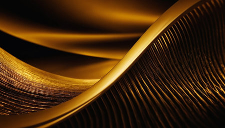 Golden metal background with waves and lines. 3d render illustration.の素材