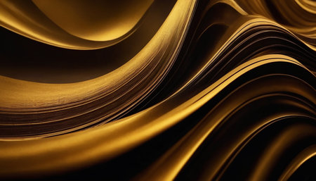 closeup of a golden fabric on black background with some smooth lines in itの素材