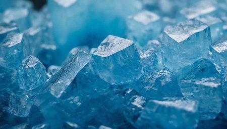 Close up of blue crystal ice cubes. Macro shot with shallow depth of fieldの素材