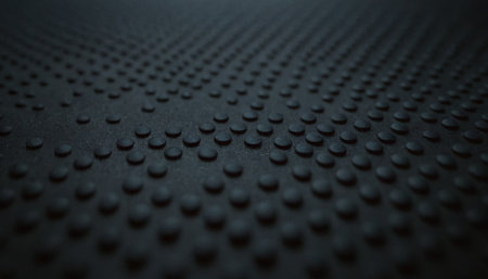 Close up of a black perforated metal surface, industrial backgroundの素材