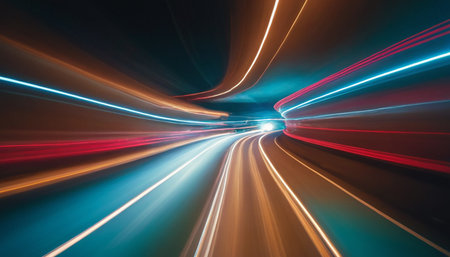 Car light trails on the road. Concept of speed and motion.の素材