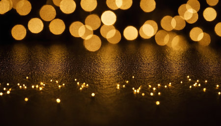 Defocused golden lights bokeh background. Christmas and New Year conceptの素材