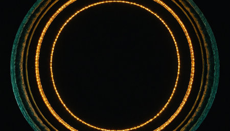 Circular LED lights on a black background. 3d rendering.の素材