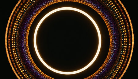 Circular LED lights in the form of a circle on a black backgroundの素材