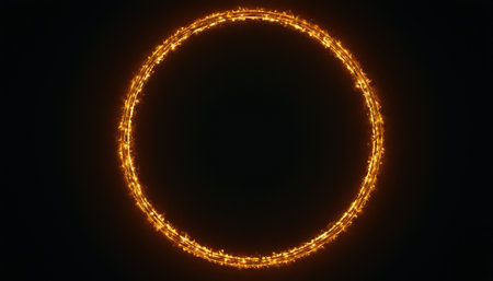 Glowing neon circle on a black background. 3d rendering.の素材