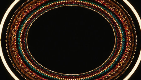 Necklace on a black background in the form of a circleの素材
