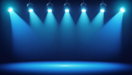 Blue stage background with spotlights and copy space. Vector illustration.の素材