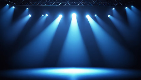 Blue stage background with spotlights, 3d render. Stage backgroundの素材