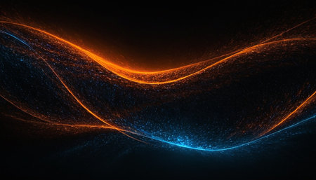 Abstract technology background, glowing lines and particles. Vector Illustration.の素材