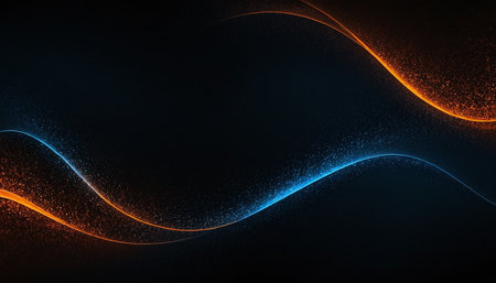 Abstract wave of glowing particles. Futuristic technology style. Elegant background for business presentations.の素材