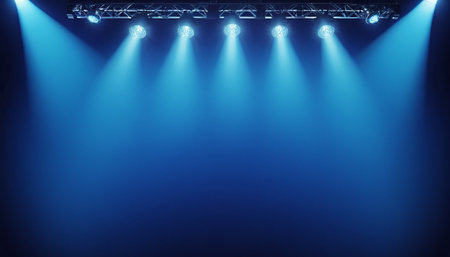 Blue stage background with spotlights. 3d illustration. Empty stage background.の素材