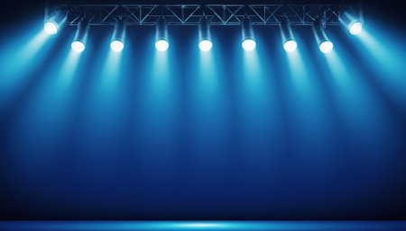 Blue stage background with spotlights. Stage lights. Vector illustration.の素材