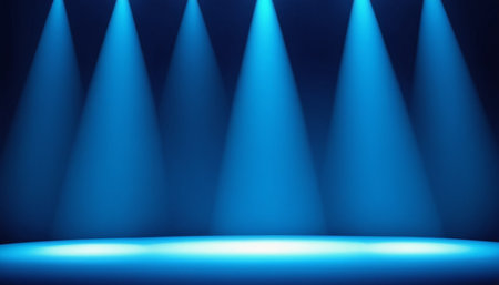 Blue stage with spotlights. Abstract background. 3D rendering.の素材