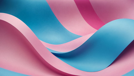 abstract background of blue and pink paper curved in the form of wavesの素材
